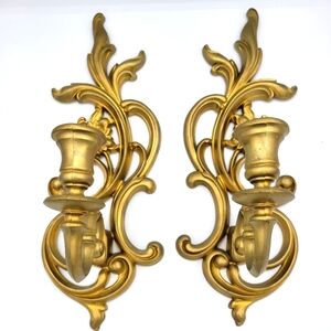 Vintage syroco candle holders sconce gold floral made in the USA MCM collectible